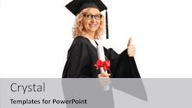  Presentation with diploma - PPT theme with mature-woman-in-a-graduation background and a light gray colored foreground