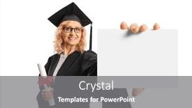  Presentation with diploma - PPT theme consisting of mature-woman-in-a-graduation background and a gray colored foreground