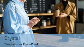  Presentation with waiting - Slide deck having mature-woman-in-blue-shirt background and a light blue colored foreground