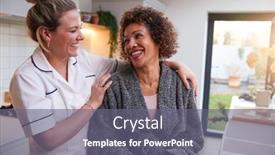  Presentation with mature masked female surgeon - Slide set consisting of mature-woman-in-dressing-gown background and a gray colored foreground