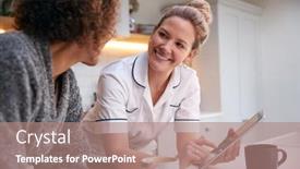  Presentation with nurse - Audience pleasing PPT theme consisting of mature-woman-in-dressing-gown backdrop and a coral colored foreground