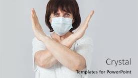  Presentation with medical virus - Slide deck consisting of mature-woman-in-medical-mask background and a light gray colored foreground