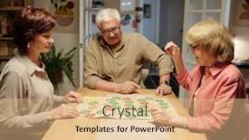  Presentation with green circles - Slide set with mature-woman-in-pink-casual background and a coral colored foreground