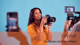  Presentation with video - Theme with mature-woman-in-studio background and a red colored foreground