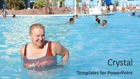  Presentation with water woman swimming underwater - Amazing slides having mature woman in swimming pool backdrop and a light blue colored foreground