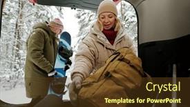  Presentation with forest winter - PPT theme with mature-woman-in-winter-jacket background and a tawny brown colored foreground