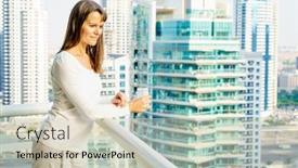  Presentation with highrise building - PPT layouts enhanced with mature woman is enjoying city view from her balcony in highrise building background and a soft green colored foreground