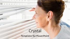  Presentation with guide dog helping blind woman - Cool new slide deck with mature woman looking through blind backdrop and a lemonade colored foreground