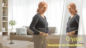  Presentation with tape - Slides with mature-woman-measuring-waist background and a coral colored foreground