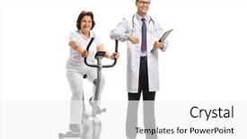  Presentation with stationary - Colorful slide set enhanced with mature woman on a stationary backdrop and a white colored foreground