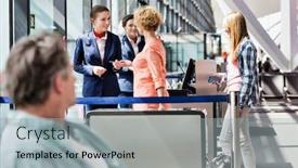  Presentation with airport boarding pass - Audience pleasing slide set consisting of mature-woman-on-board-giving backdrop and a light gray colored foreground