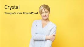 Presentation with color - Presentation theme featuring mature woman on color background background and a yellow colored foreground