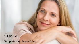  Presentation with smiling paramedic sitting in ambulance - Presentation design enhanced with mature woman planning her future background and a coral colored foreground