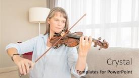  Presentation with urban - Audience pleasing slide set consisting of mature-woman-playing-violin backdrop and a mint green colored foreground