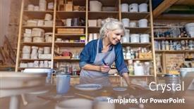  Presentation with pottery - Amazing presentation design having mature-woman-pottery-artist-using backdrop and a coral colored foreground