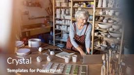  Presentation with pottery - Beautiful slide set featuring mature-woman-pottery-artist-using backdrop and a violet colored foreground