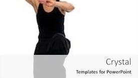  Presentation with tai chi - Audience pleasing presentation theme consisting of mature woman praticing tai chi chuan with sword in studio on isolated white background backdrop and a white colored foreground