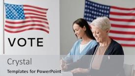  Presentation with elections - PPT theme enhanced with mature-woman-putting-tick-sign background and a light gray colored foreground