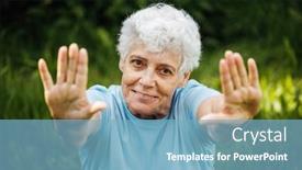  Presentation with senior citizen - Presentation theme with mature-woman-relaxing-in-nature background and a light blue colored foreground