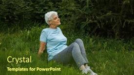  Presentation with wellness nature - Presentation having mature-woman-relaxing-in-nature background and a tawny brown colored foreground