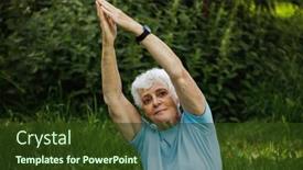  Presentation with female sport - PPT theme having mature-woman-relaxing-in-nature background and a tawny brown colored foreground