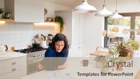  Presentation with paperwork - Audience pleasing PPT theme consisting of mature-woman-reviewing-and-signing backdrop and a mint green colored foreground