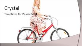  Presentation with bike - Amazing presentation theme having mature-woman-riding-a-bike backdrop and a white colored foreground