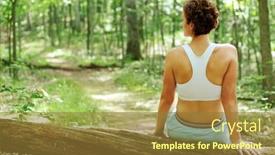  Presentation with woman runner - Audience pleasing theme consisting of mature woman runner resting in woods backdrop and a tawny brown colored foreground