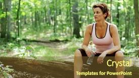  Presentation with woman runner - Presentation theme consisting of mature woman runner resting in woods background and a tawny brown colored foreground