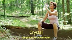 Presentation with woman runner - Beautiful presentation theme featuring mature woman runner resting in woods backdrop and a tawny brown colored foreground