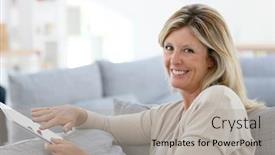  Presentation with email - Beautiful presentation theme featuring mature-woman-sending-email backdrop and a light gray colored foreground