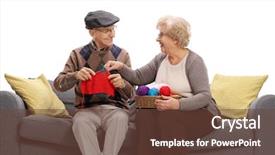  Presentation with man woman - Colorful slides enhanced with elderly people arts crafts - mature woman showing a mature backdrop and a tawny brown colored foreground