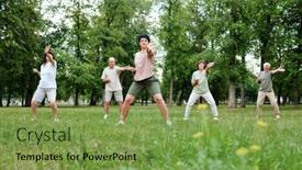  Presentation with exercises - Theme with mature-woman-showing-the-exercises background and a seafoam green colored foreground