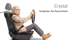  Presentation with car seat - Slide set consisting of mature-woman-sitting background and a white colored foreground