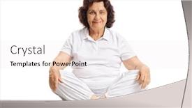  Presentation with exercise mat - PPT theme featuring mature woman sitting on an exercise mat isolated on white background background and a white colored foreground