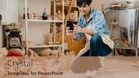  Presentation with pottery - PPT layouts consisting of mature-woman-taking-picture background and a coral colored foreground