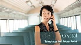  Presentation with train - Slide set consisting of mature-woman-talking-on-cellphone background and a ocean colored foreground