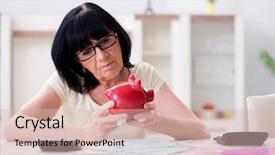  Presentation with reconcile - Colorful slide set enhanced with mature woman trying to reconcile backdrop and a  colored foreground