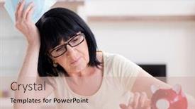  Presentation with reconcile - Audience pleasing slide deck consisting of mature woman trying to reconcile her bills backdrop and a soft green colored foreground