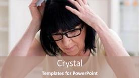  Presentation with reconcile - Cool new PPT theme with mature woman trying to reconcile her bills backdrop and a coral colored foreground