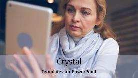  Presentation with using digital tablet - Amazing slide set having mature woman using digital tablet backdrop and a  colored foreground