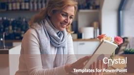  Presentation with close up of digital multimeter - Colorful PPT layouts enhanced with mature woman using digital tablet backdrop and a violet colored foreground