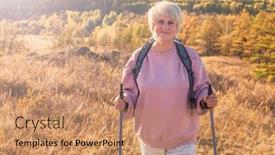  Presentation with forest - Slide set with mature-woman-walks-through background and a coral colored foreground