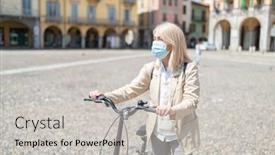  Presentation with medical face mask - Beautiful PPT theme featuring mature-woman-wearing-face-medical backdrop and a light gray colored foreground