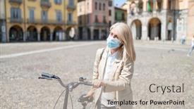  Presentation with medical face mask - PPT theme having mature-woman-wearing-face-medical background and a light gray colored foreground