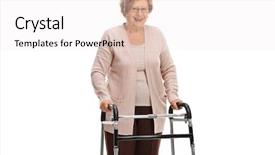  Presentation with walker - Cool new presentation theme with mature woman with a walker backdrop and a  colored foreground