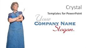  Presentation with apron - Presentation design having mature woman with an apron and a wooden spoon background and a white colored foreground