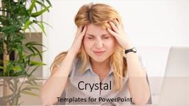  Presentation with mature students sitting at desks - Beautiful presentation theme featuring mature woman with headache sitting backdrop and a coral colored foreground