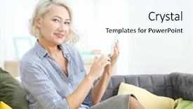  Presentation with hearing aid - Amazing presentation theme having mature woman with hearing aid backdrop and a cool aqua colored foreground