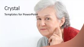  Presentation with hearing aid - PPT theme with mature woman with hearing aid background and a white colored foreground